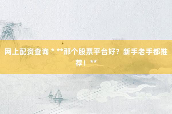 网上配资查询 * **那个股票平台好？新手老手都推荐！**