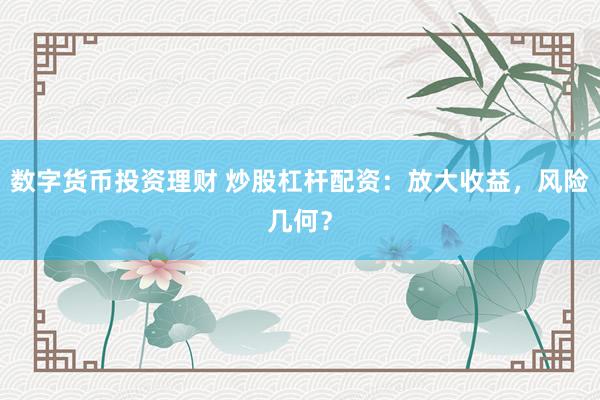 数字货币投资理财 炒股杠杆配资：放大收益，风险几何？