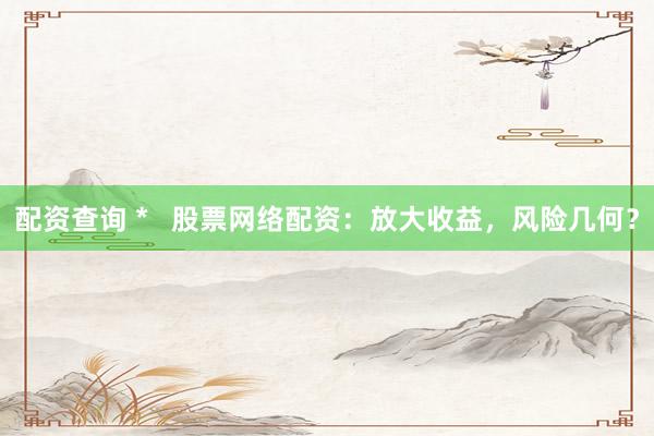 配资查询 *   股票网络配资：放大收益，风险几何？