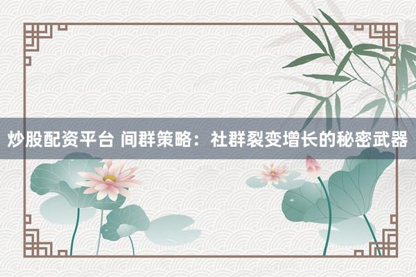 炒股配资平台 间群策略：社群裂变增长的秘密武器