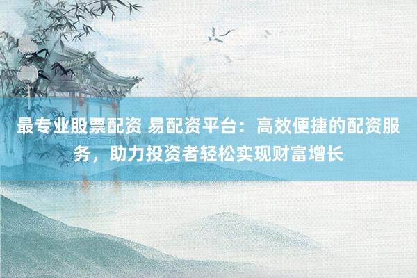最专业股票配资 易配资平台：高效便捷的配资服务，助力投资者轻松实现财富增长