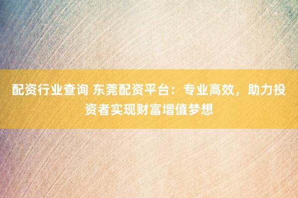 配资行业查询 东莞配资平台：专业高效，助力投资者实现财富增值梦想