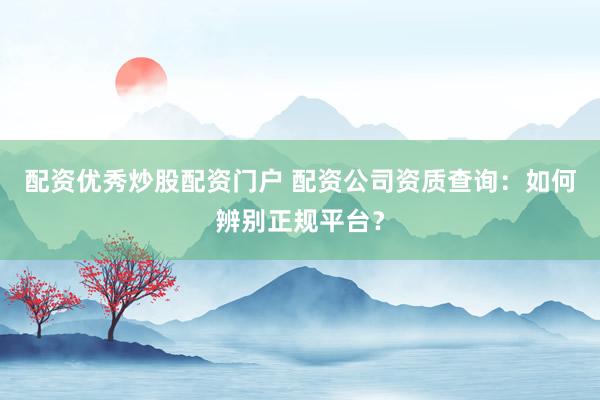 配资优秀炒股配资门户 配资公司资质查询：如何辨别正规平台？