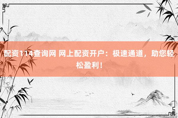 配资114查询网 网上配资开户：极速通道，助您轻松盈利！