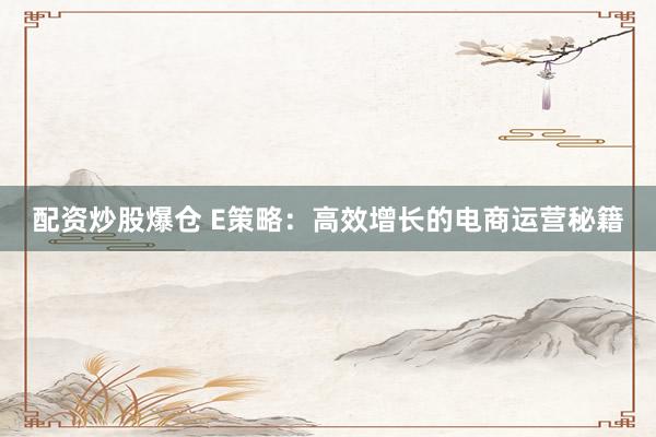 配资炒股爆仓 E策略：高效增长的电商运营秘籍