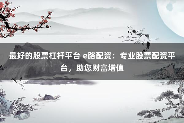 最好的股票杠杆平台 e路配资：专业股票配资平台，助您财富增值
