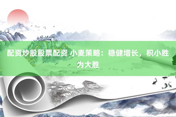 配资炒股股票配资 小麦策略：稳健增长，积小胜为大胜