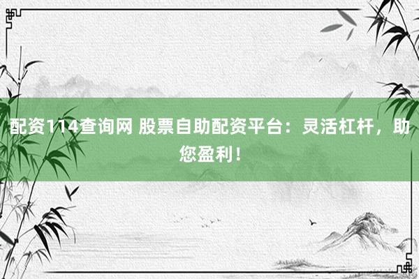 配资114查询网 股票自助配资平台：灵活杠杆，助您盈利！