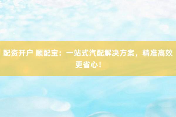 配资开户 顺配宝：一站式汽配解决方案，精准高效更省心！