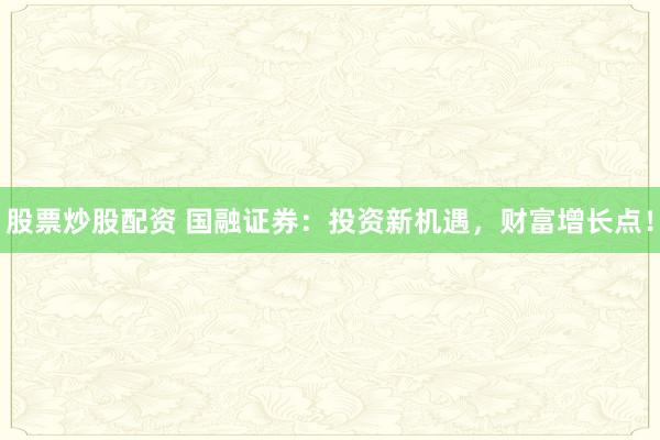 股票炒股配资 国融证券：投资新机遇，财富增长点！