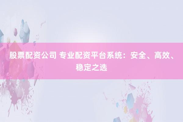 股票配资公司 专业配资平台系统：安全、高效、稳定之选