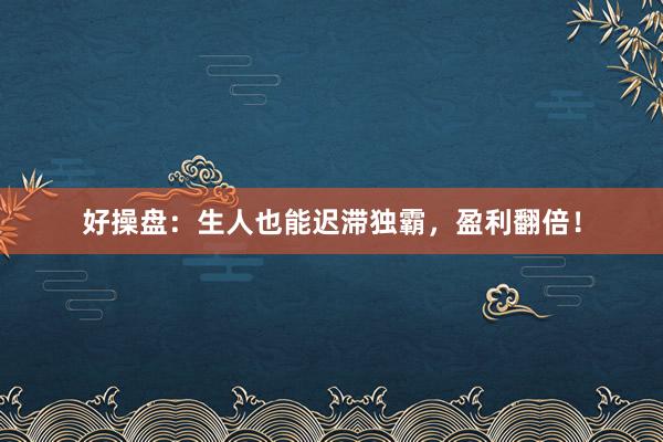 好操盘：生人也能迟滞独霸，盈利翻倍！