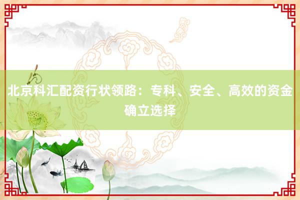 北京科汇配资行状领路：专科、安全、高效的资金确立选择
