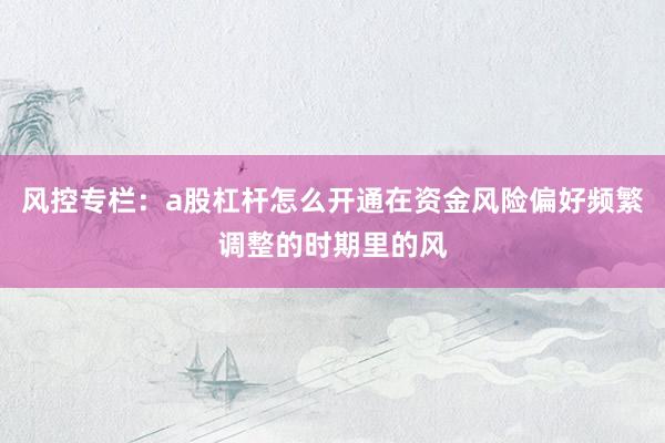 风控专栏：a股杠杆怎么开通在资金风险偏好频繁调整的时期里的风