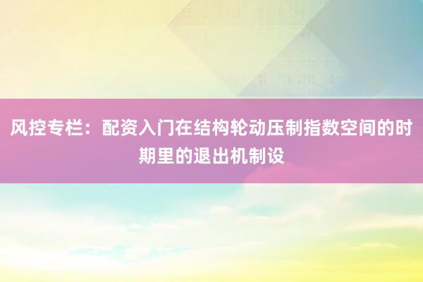 风控专栏：配资入门在结构轮动压制指数空间的时期里的退出机制设