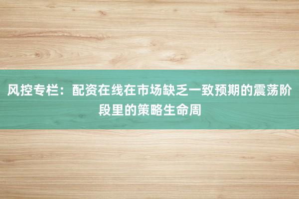 风控专栏：配资在线在市场缺乏一致预期的震荡阶段里的策略生命周