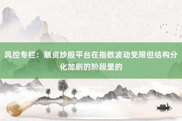风控专栏：融资炒股平台在指数波动受限但结构分化加剧的阶段里的