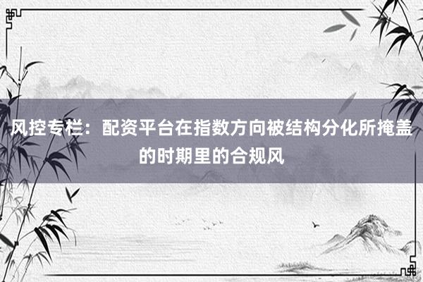 风控专栏：配资平台在指数方向被结构分化所掩盖的时期里的合规风