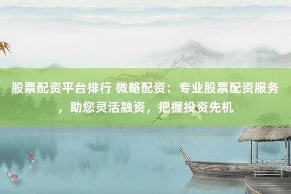 股票配资平台排行 微略配资：专业股票配资服务，助您灵活融资，把握投资先机