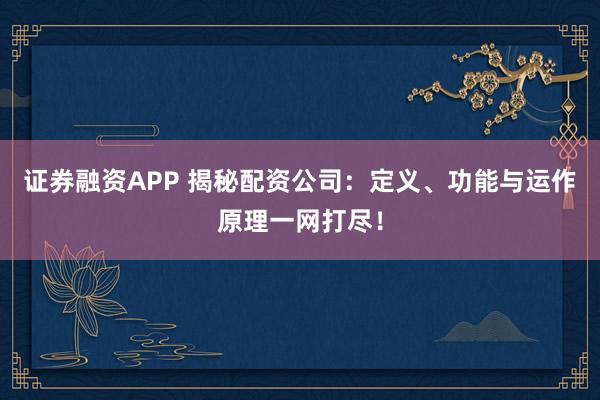 证券融资APP 揭秘配资公司：定义、功能与运作原理一网打尽！