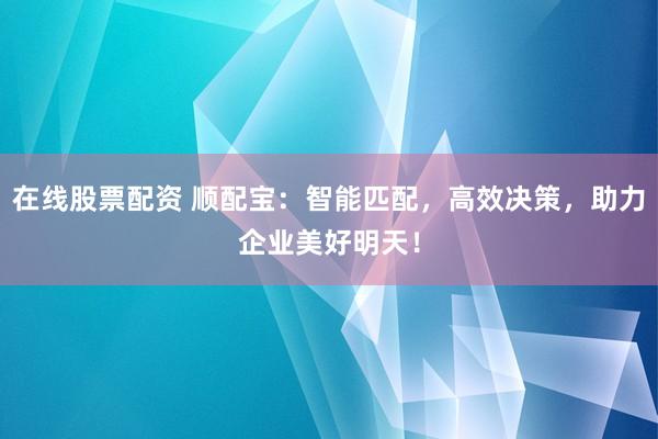 在线股票配资 顺配宝：智能匹配，高效决策，助力企业美好明天！